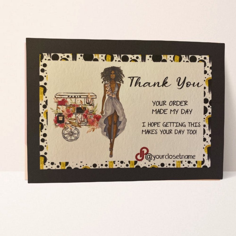 American Afro Fashion  Feminine set of 100 Thank You Boutique Cards